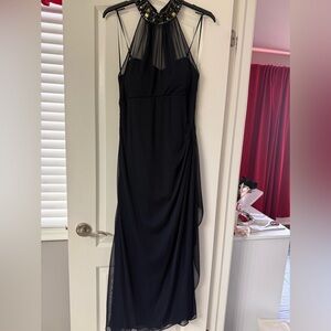 BA Nites Embellished Halter Evening Dress Navy Size 14 Formal Prom Wedding Guest